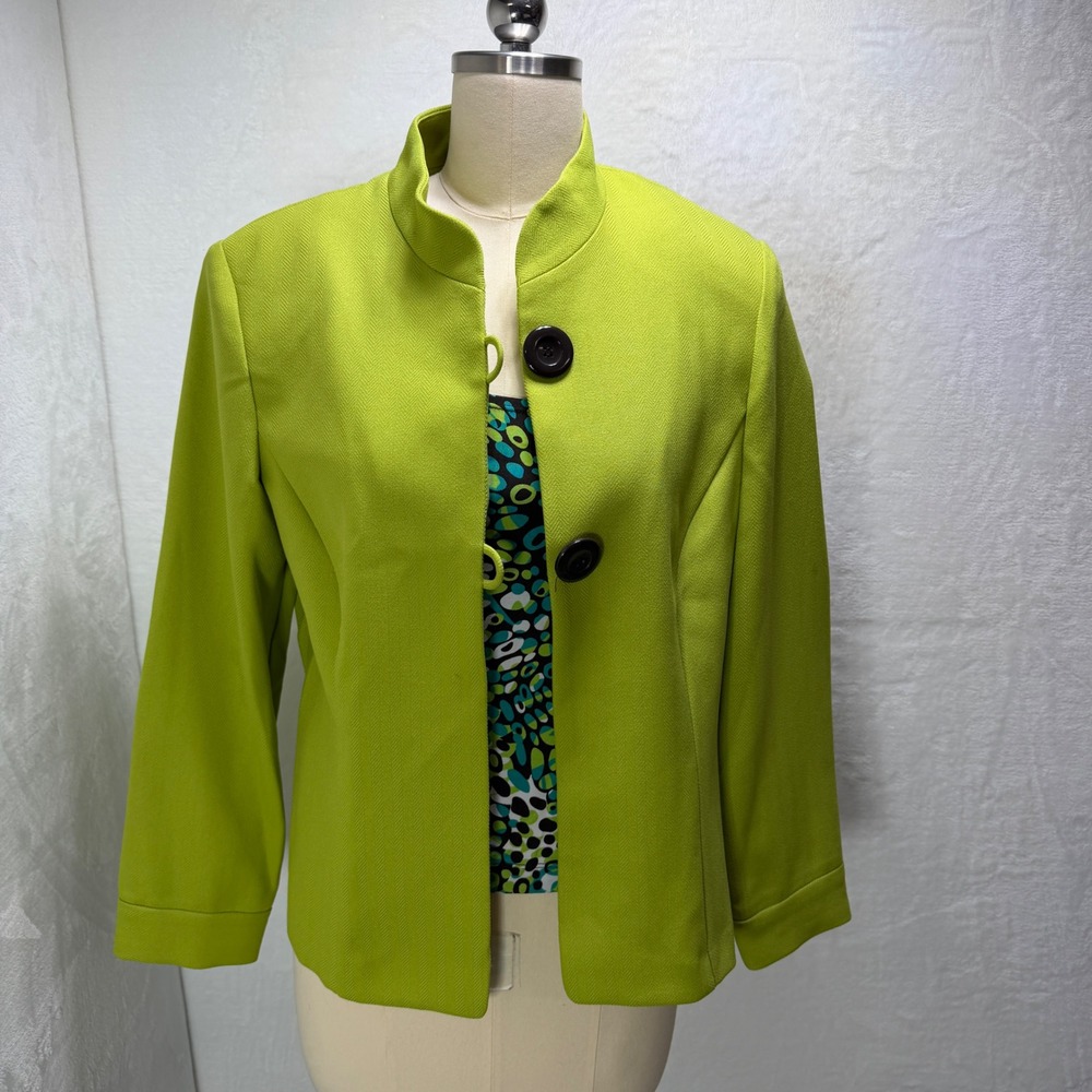Perceptions Petite 2 Piece Suit Set 12P Lime Green Herringbone Jacket Top